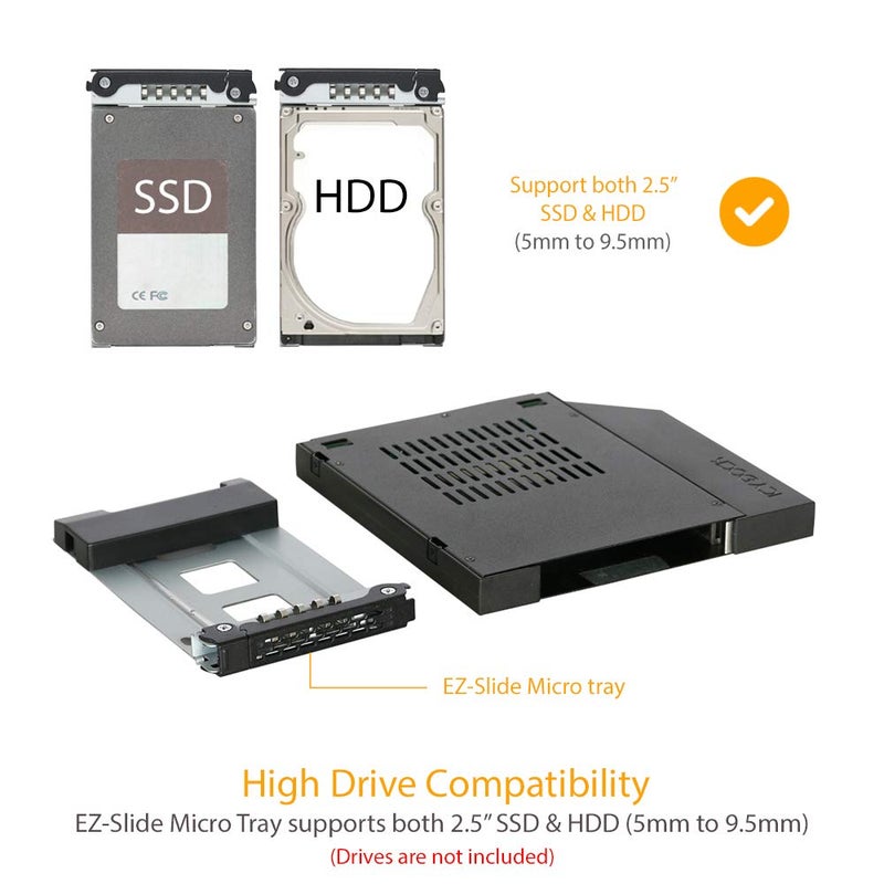 ICY DOCK 2.5" SSD / HDD Hot-Swap SATA Mobile Rack for 12.7mm Slim CD/DVD-ROM Optical Bay | ToughArmor MB411SPO-1B (Fits 12.7mm Height ODD Slot) - Image 3